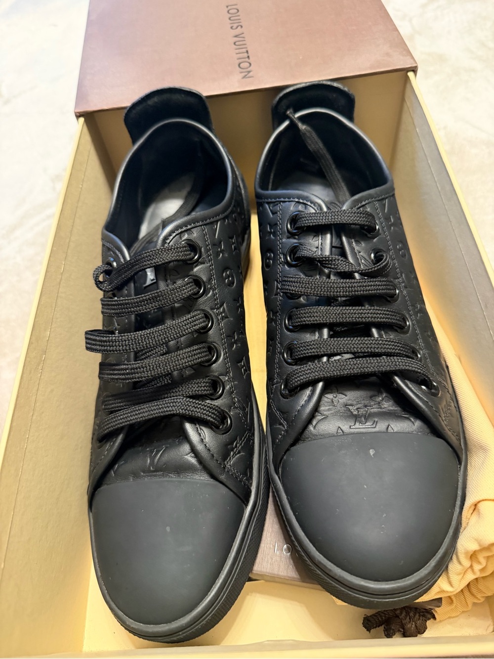 Louis Vuitton Black Embossed Monogram Leather Low-Top Sneakers
